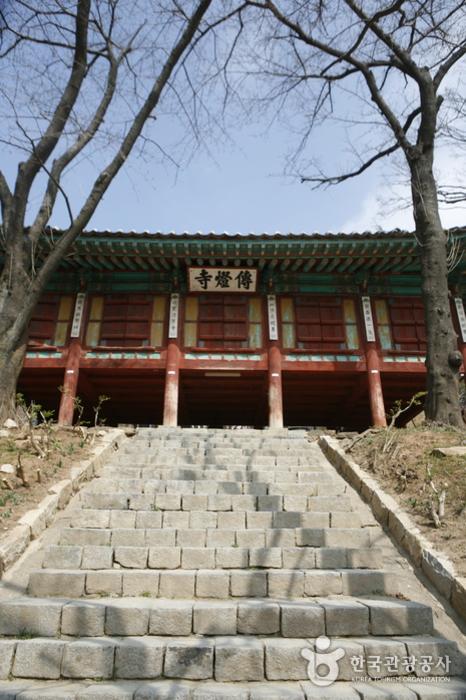 다원 마당에서 보이는 전등사 대조루