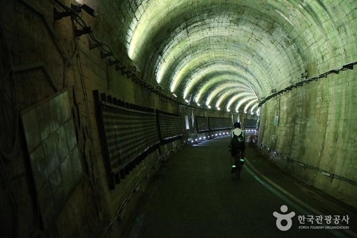 향가유원지의 향가터널. 일제가 만든 터널로 지금은 섬진강자전거길이 지난다.